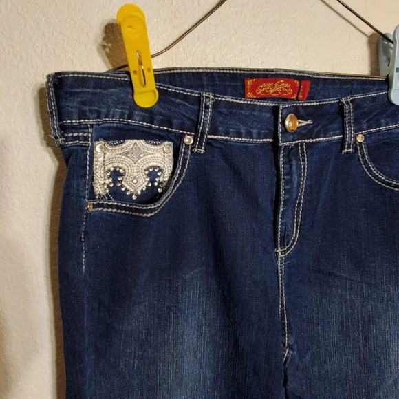 One 5 One Woman's Bootcut Jeans Size 12 Blue Sparkle Embellished Back Pockets - Picture 13 of 16